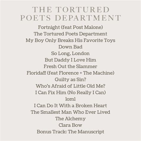 song list tortured poets department